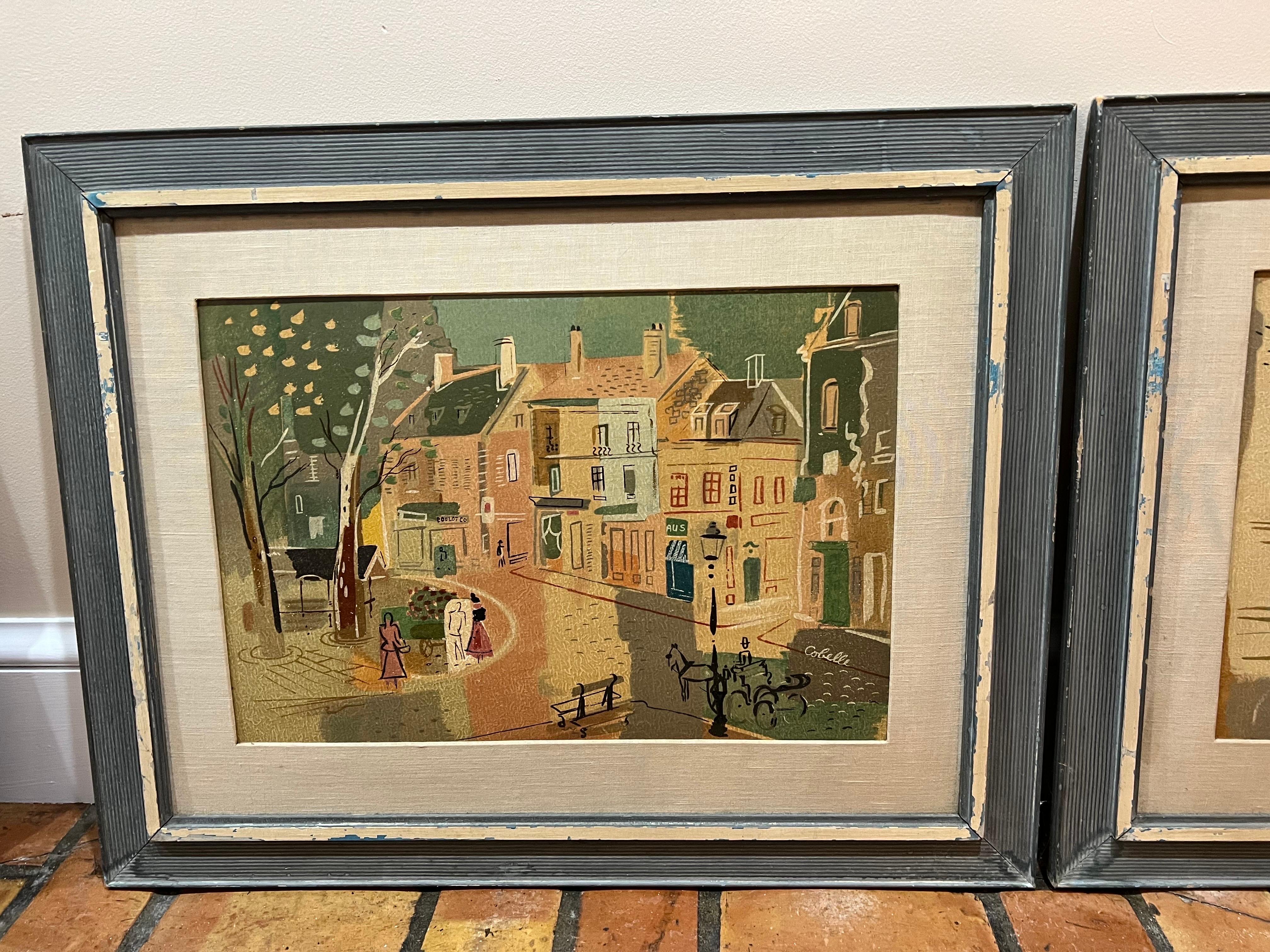 Paire d'estampes françaises vintage par Charles Cobelle Bon état - En vente à Redding, CT