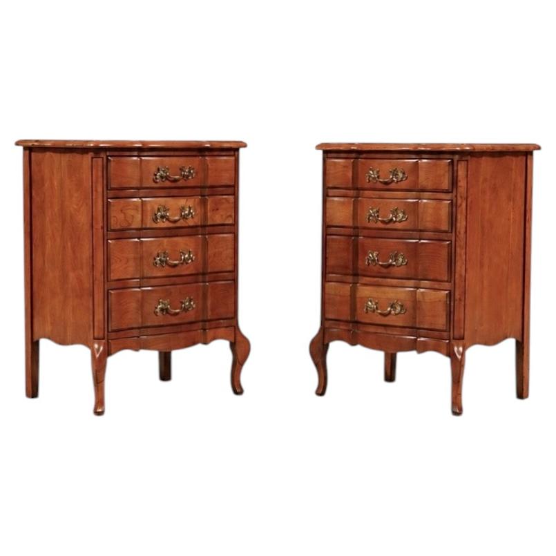 Pair of Vintage French Provincial Cherry Wood Night Stands w/ Brass Handles