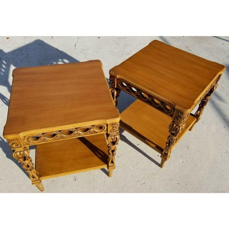 Vintage French Provincial Side End Tables Hand Carved For Sale at