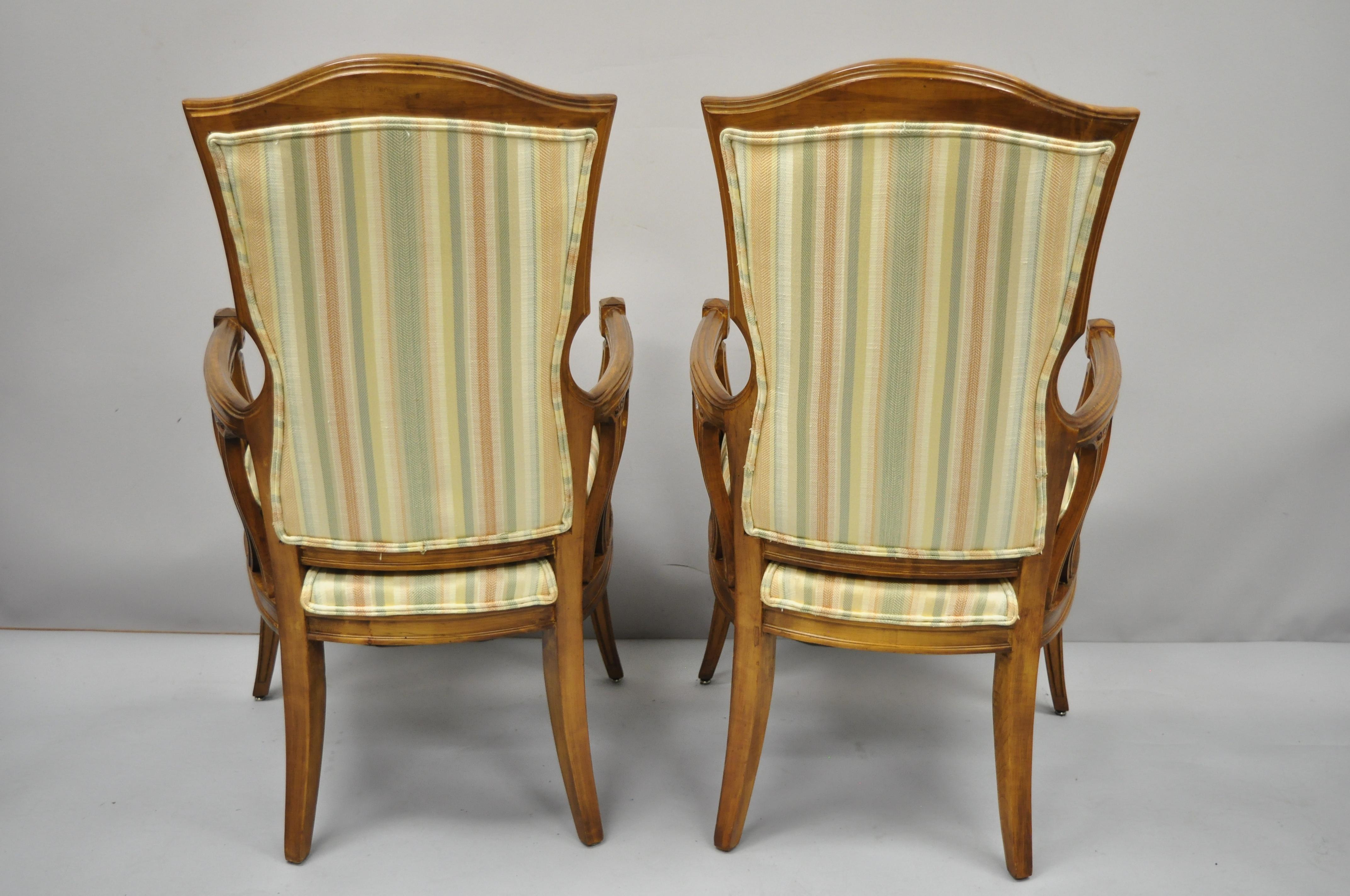 Pair of Vintage French Provincial Hollywood Regency Tall Back Lounge Armchairs For Sale 3