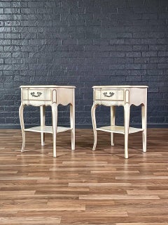 Pair of Vintage French Provincial Style Night Stands in Distressed Cream w/ Gold