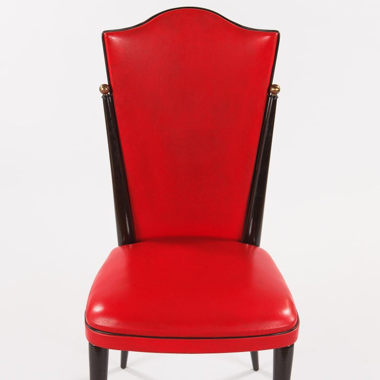 Pair of Vintage French Red Vinyl Side Chairs, 1960s For Sale at 1stdibs