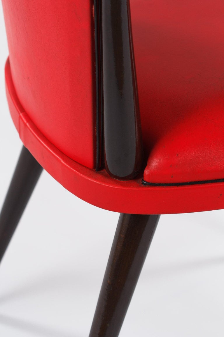 Pair of Vintage French Red Vinyl Side Chairs, 1960s For Sale at 1stdibs