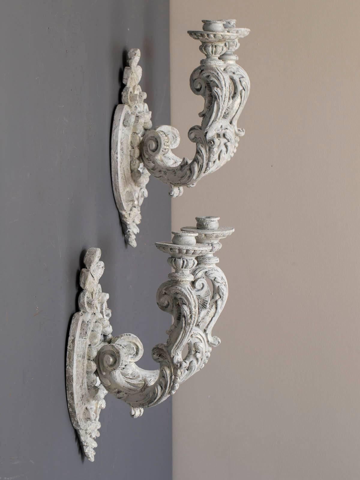 Pair of Vintage French Regency Style Two-Arm Painted Sconces, circa 1950 In Excellent Condition For Sale In Houston, TX