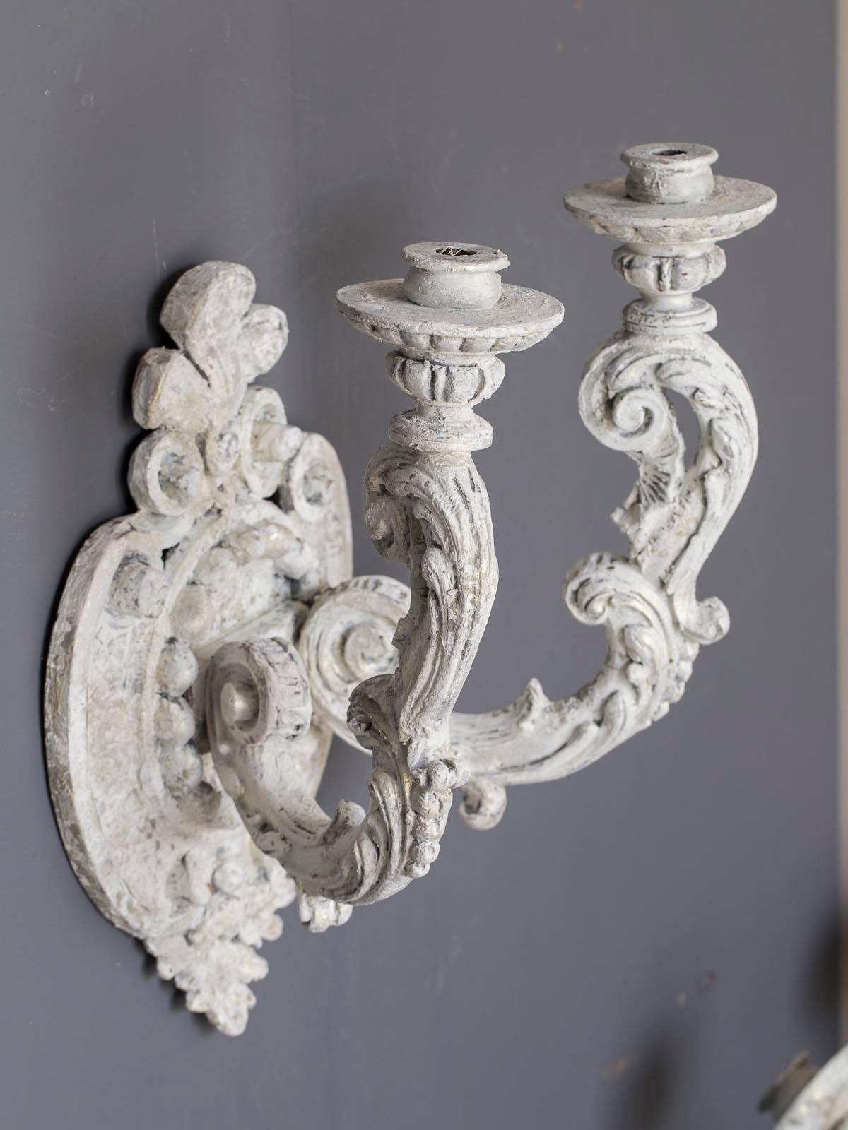 Pair of Vintage French Regency Style Two-Arm Painted Sconces, circa 1950 For Sale 2