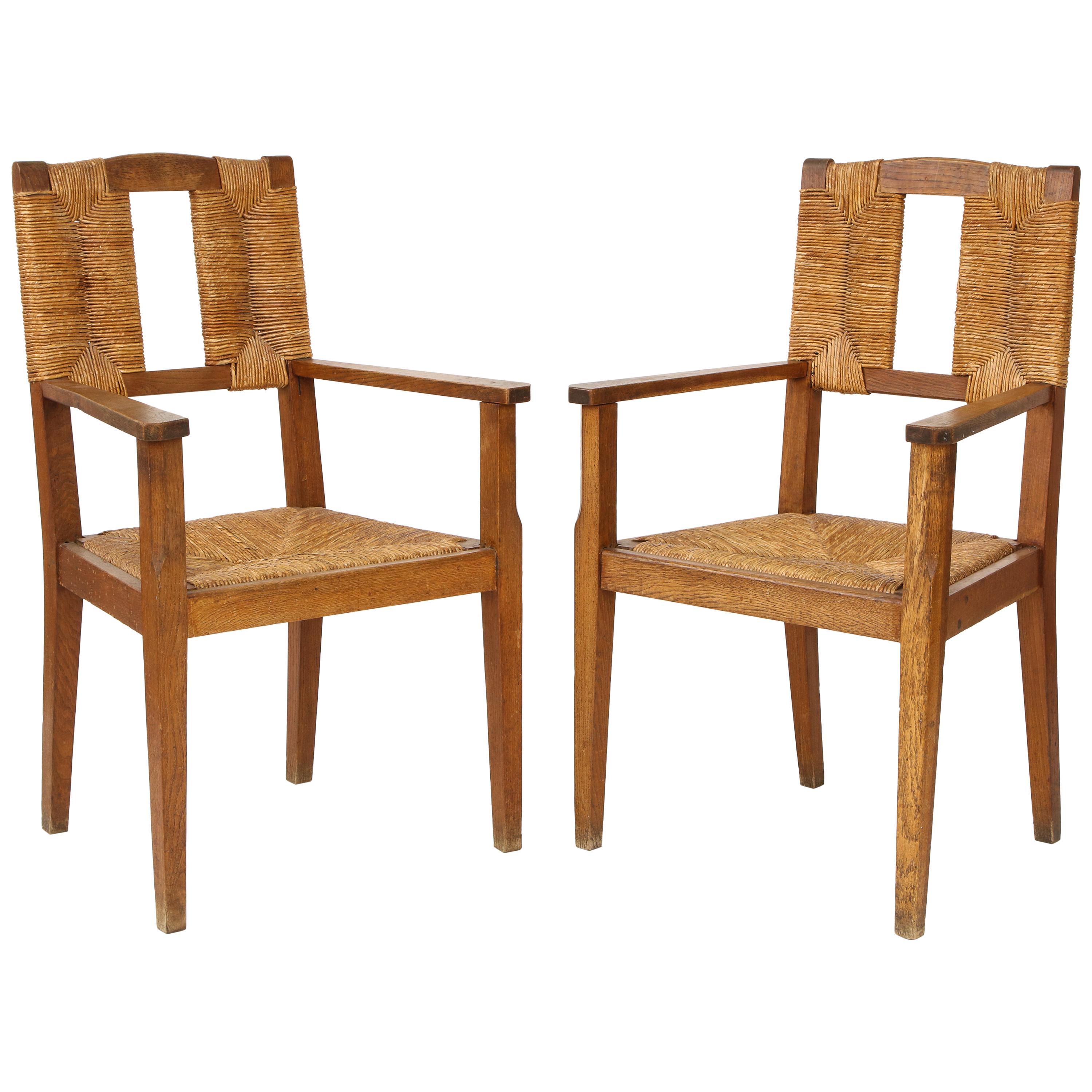Pair of Vintage French Rush Armchairs