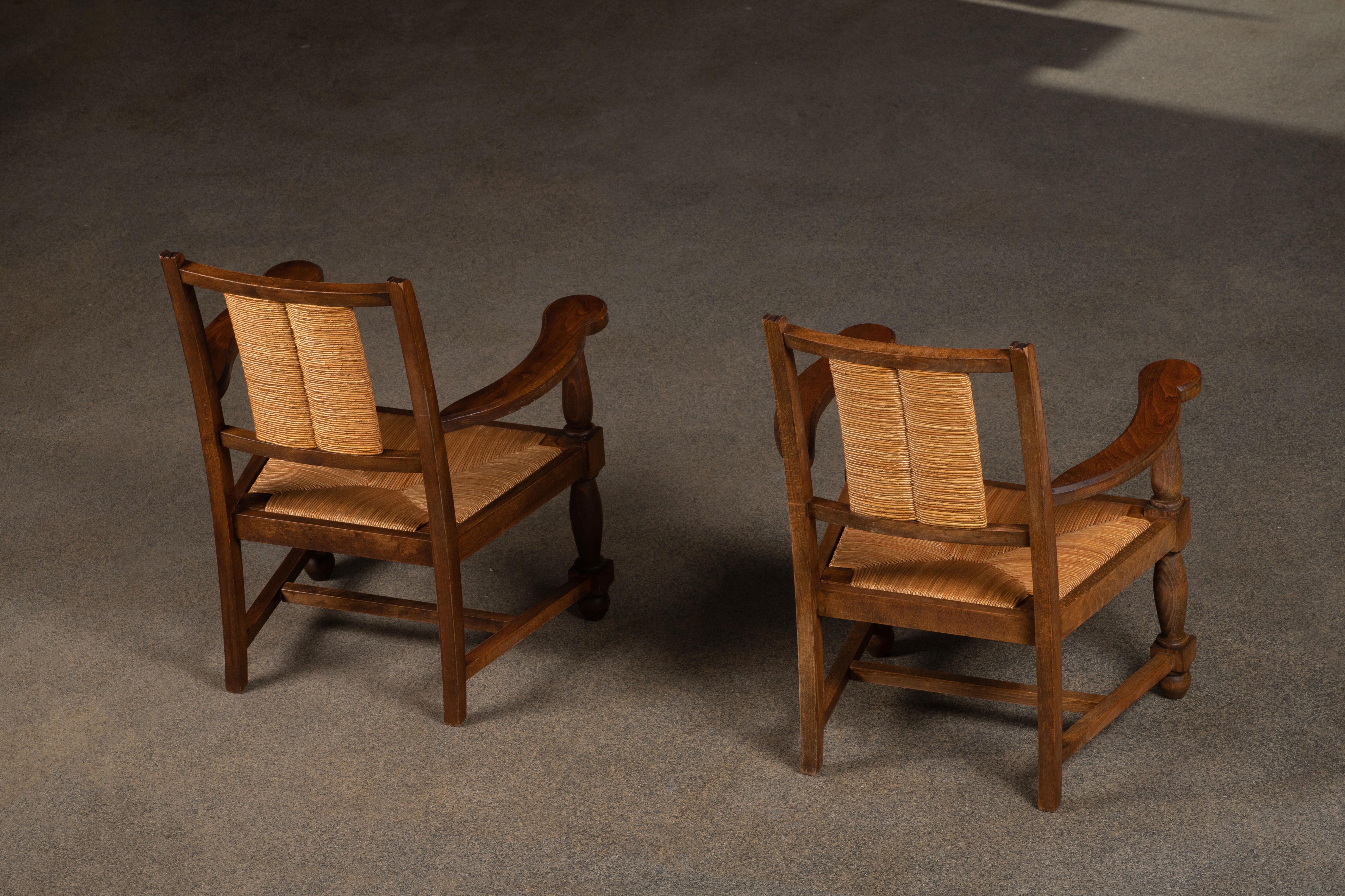 Jonc Paire de fauteuils français vintage en jonc dans le style de Francis Jourdain en vente