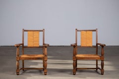 Pair of Vintage French Rush Armchairs in Style of Francis Jourdain