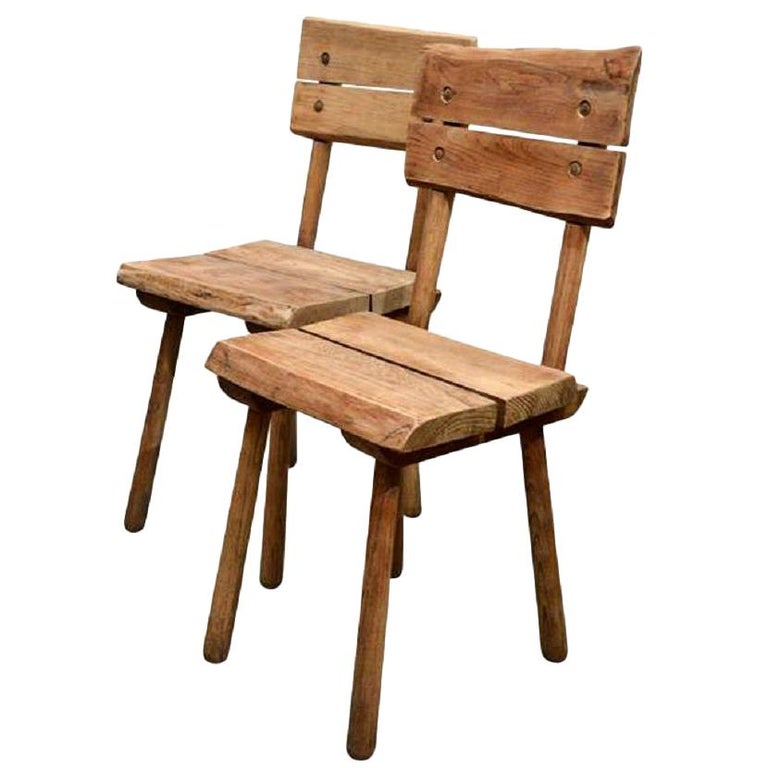 Pair Of Vintage French Rustic Oak Dining Chairs For Sale At 1stdibs