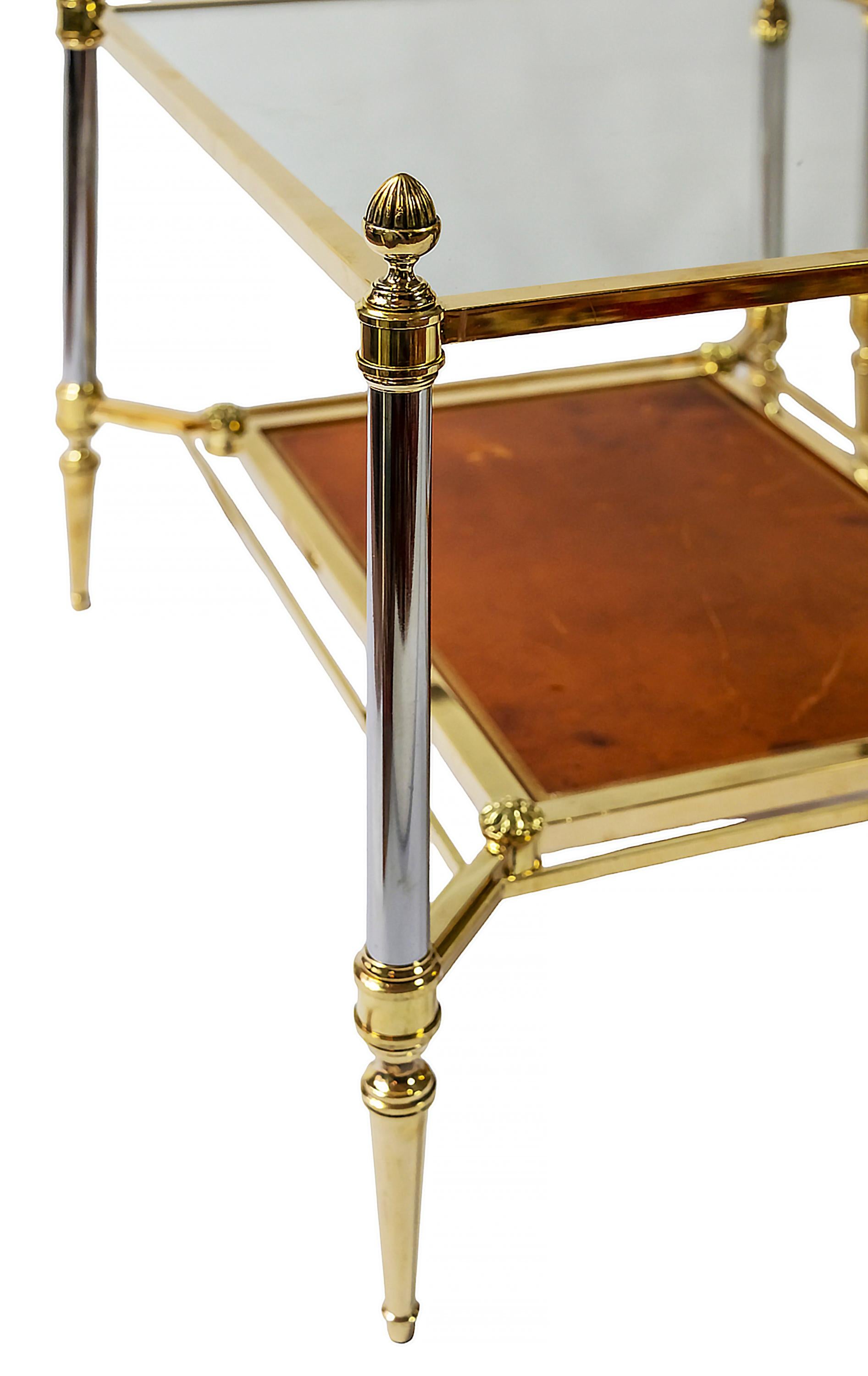 Brass Pair of Vintage French Side Tables by Maison Jansen For Sale