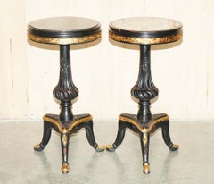 PAIR OF VINTAGE FRENCH SIDE TABLES ONE WiTH A SPECIMEN PIETRA DURA MARBLE TOP