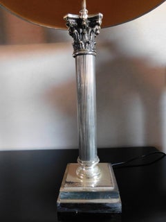 Pair of Vintage French Silver Plated Classical Column Lamps