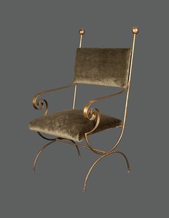 Pair of Vintage French Solid Metal Gold Leaf Painted Armchairs, 1950s