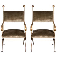 Pair of Vintage French Solid Metal Gold Leaf Painted Armchairs, 1950s