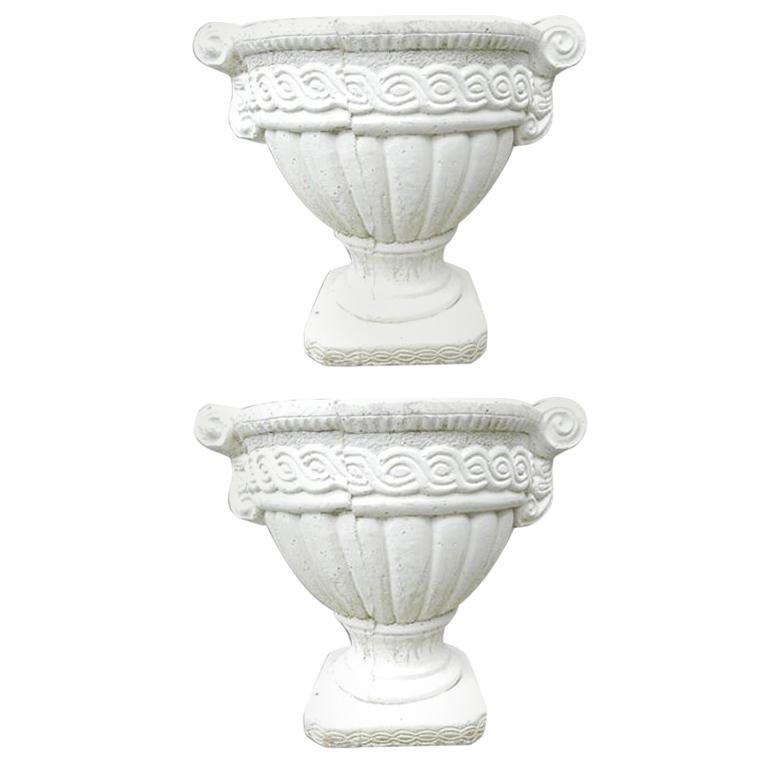 Pair of Vintage French Stone White Planters