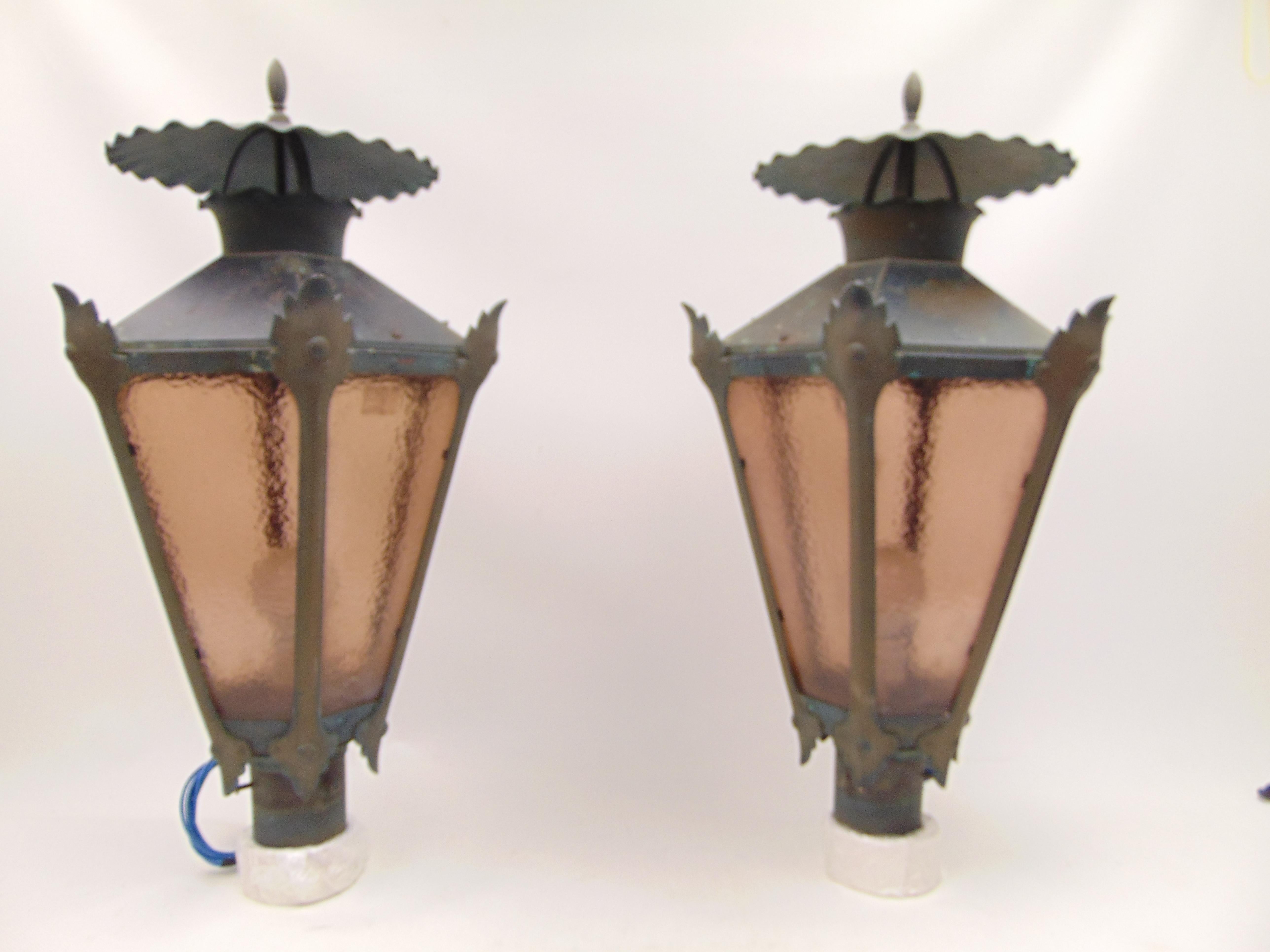 Neoclassical  Vintage French Style Large Copper Outdoor Lanterns For Sale