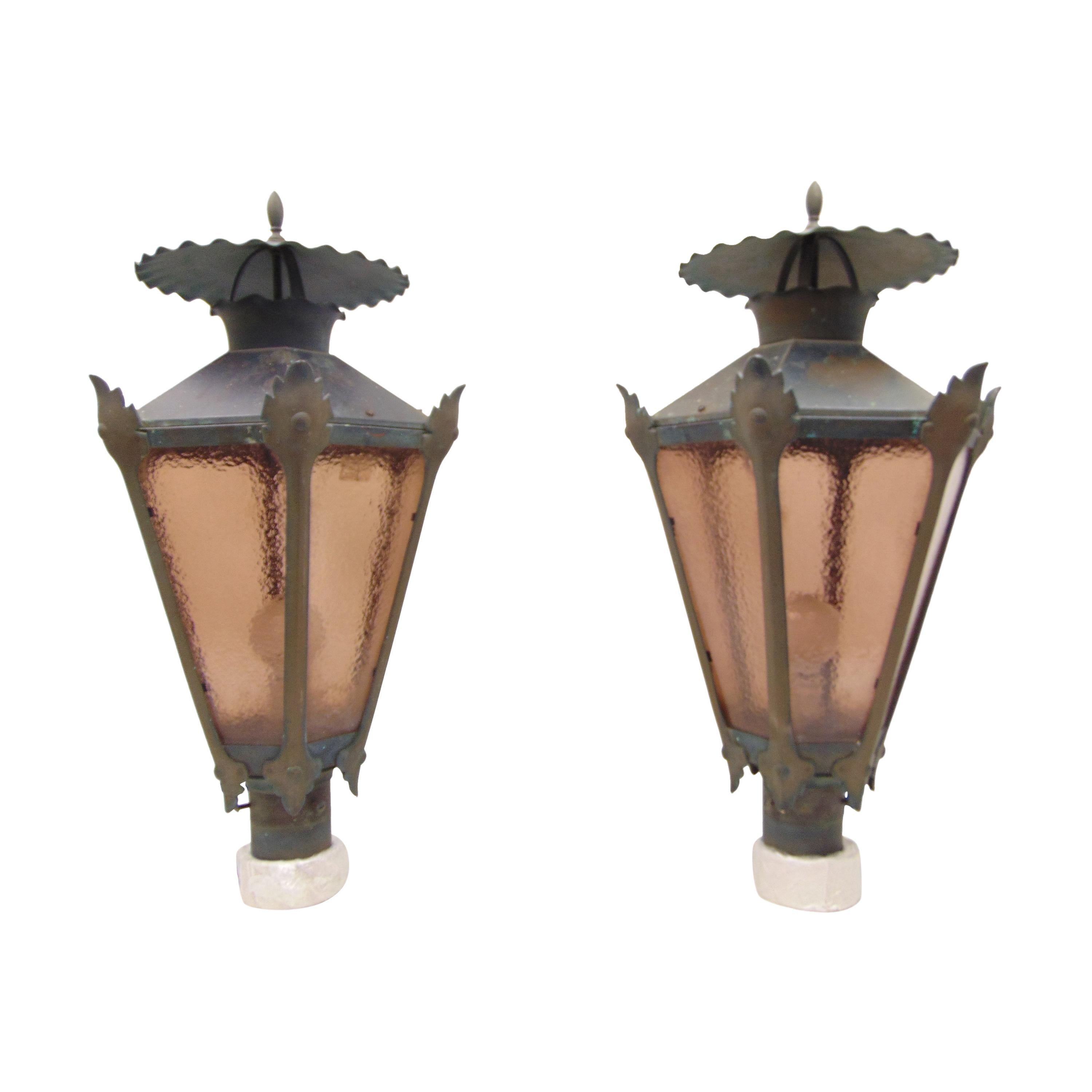  Vintage French Style Large Copper Outdoor Lanterns For Sale