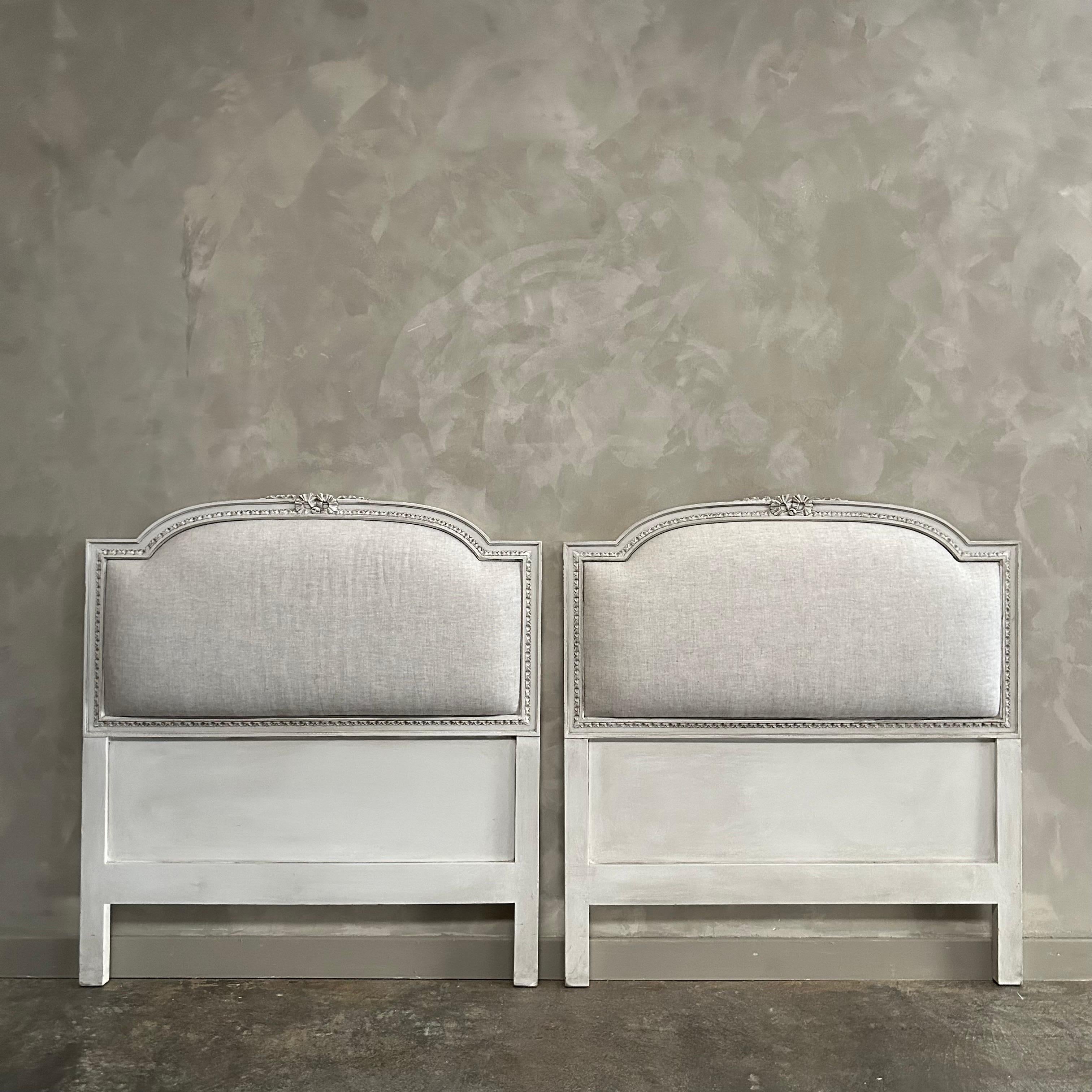Pair of Vintage French Style Painted and Upholstered Twin Headboards For Sale at 1stDibs