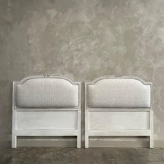 Pair of Vintage French Style Painted and Upholstered Twin Headboards