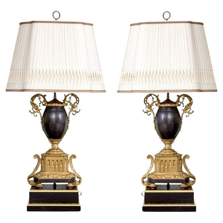 Pair Of Vintage French Style Urn Form Table Lamps