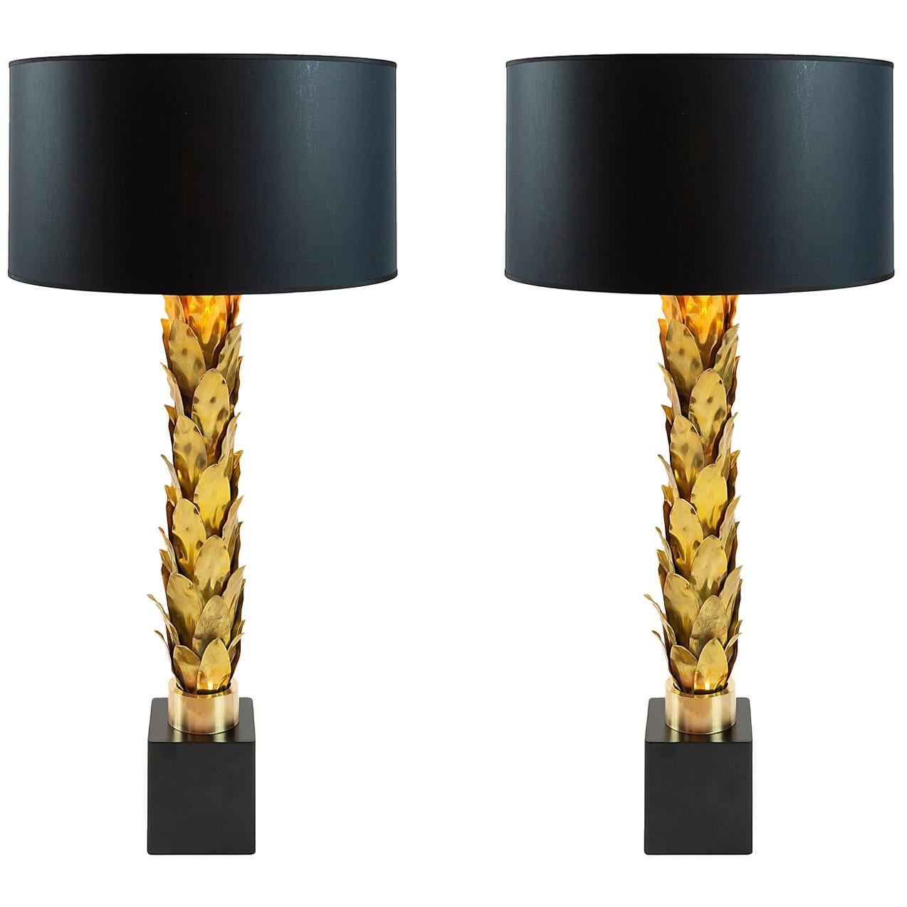 Pair of Vintage French Table Lamps in Brass