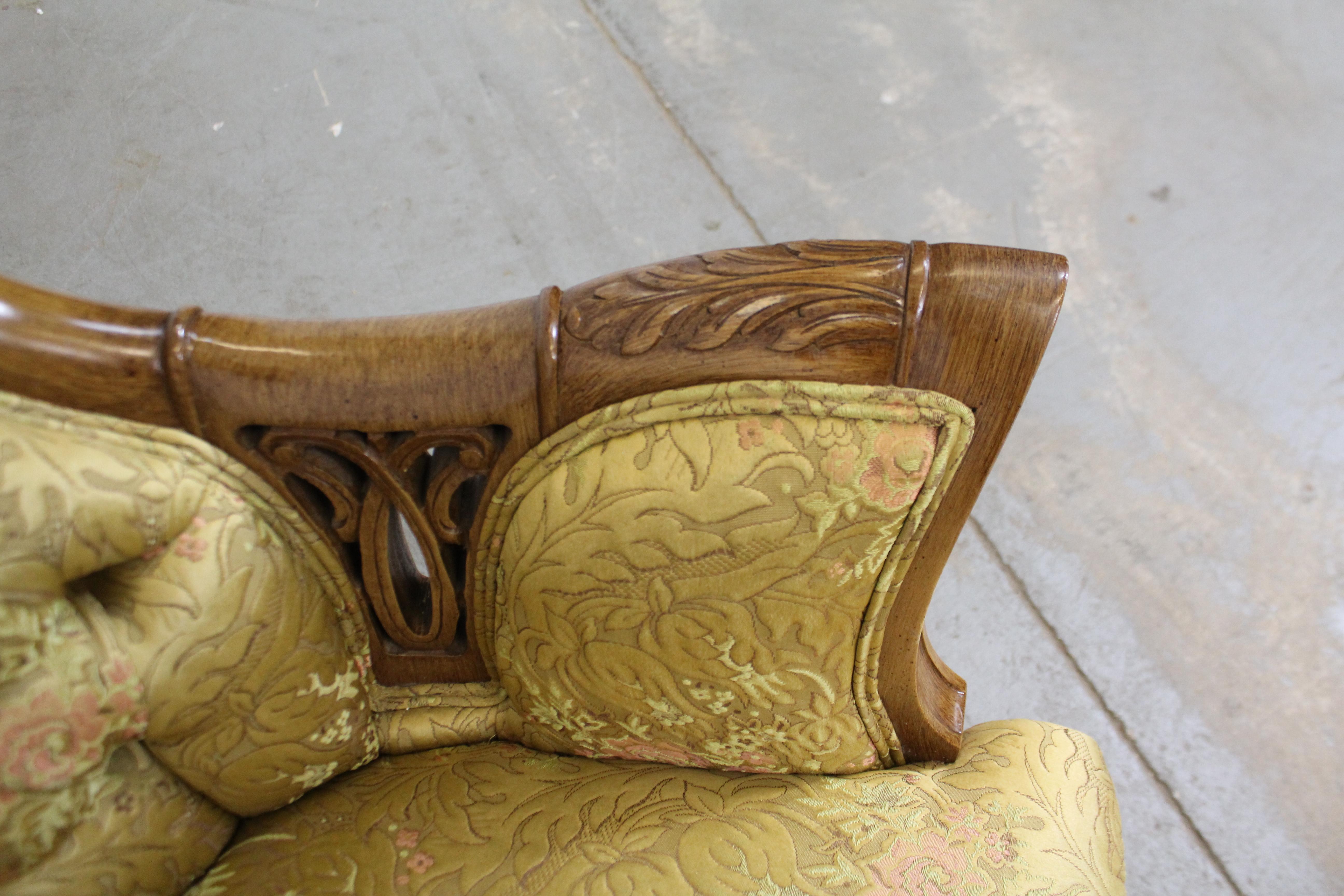 Pair of Vintage French Tufted Fireside Ladies Parlor Chairs In Good Condition In Wilmington, DE