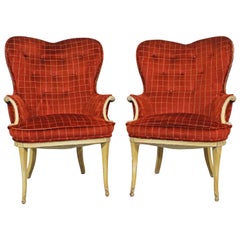 Pair of Vintage French Tufted Heart Back Armchairs