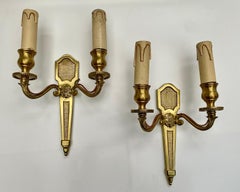 Pair of Vintage French Wall Sconces Gilded Bronze 1960s Elegant Double Light