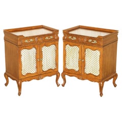 PAIR OF VINTAGE FRENCH WALNUT PIERCED BRASS & SEIDENSIDE CABINETS WiTH DRAWERS