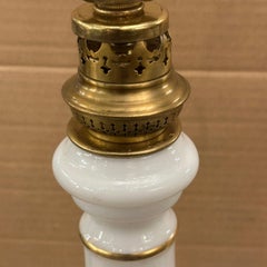 Pair of Vintage French White Opaline Glass Table Lamps