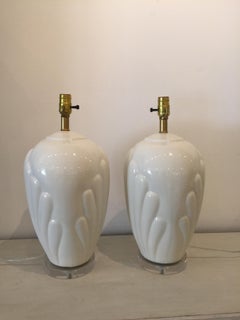 Pair of Vintage French White Porcelain Table Lamps, circa 1970s