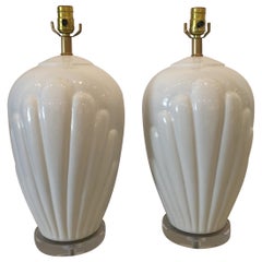 Pair of Vintage French White Porcelain Table Lamps, circa 1970s