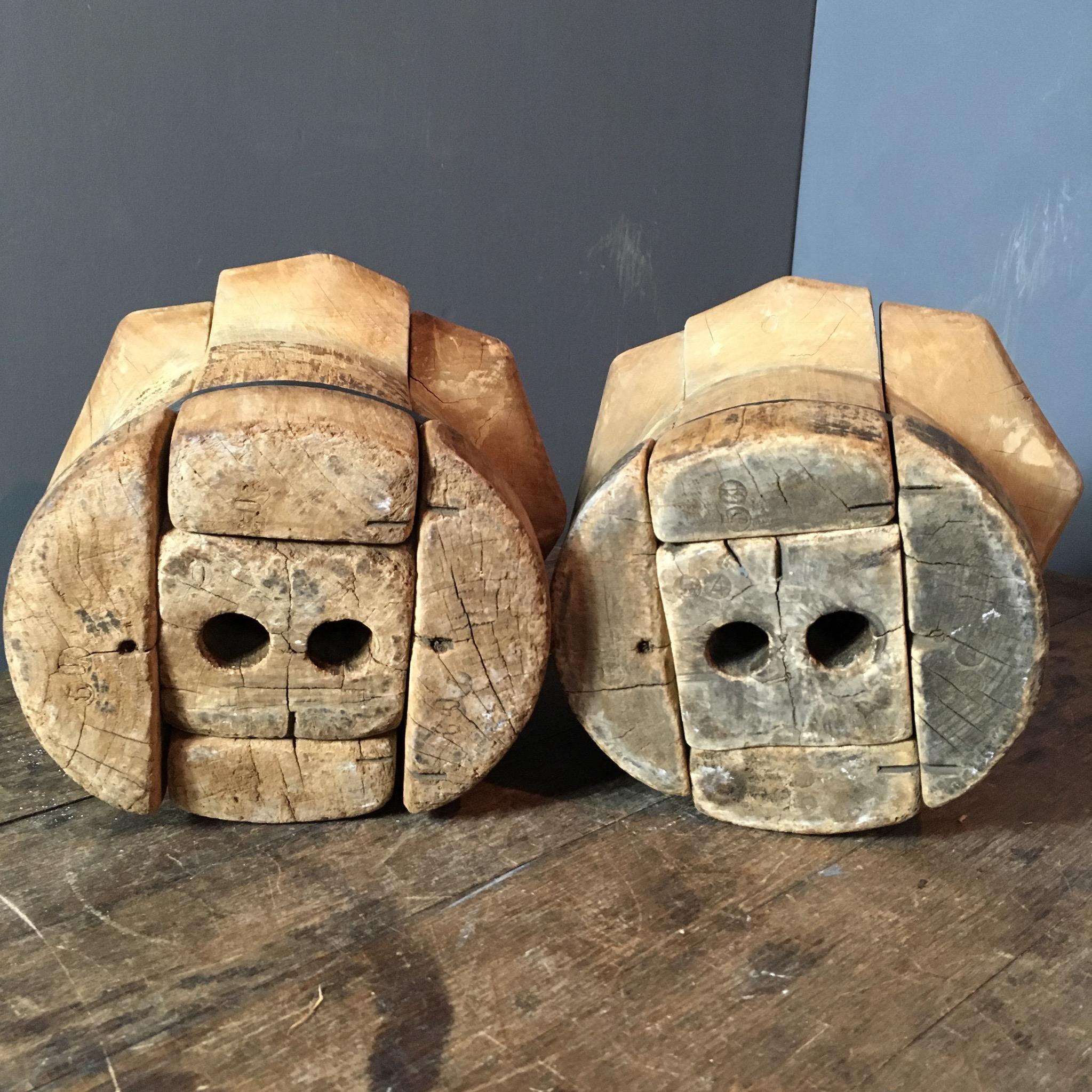 20th Century Pair of Vintage French Wooden Puzzle Hat Blocks
