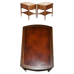 Paar Vintage voll gestempelt GRAND RAPIDS MICH BROWN LEATHER SIDE LAMP TABLEs