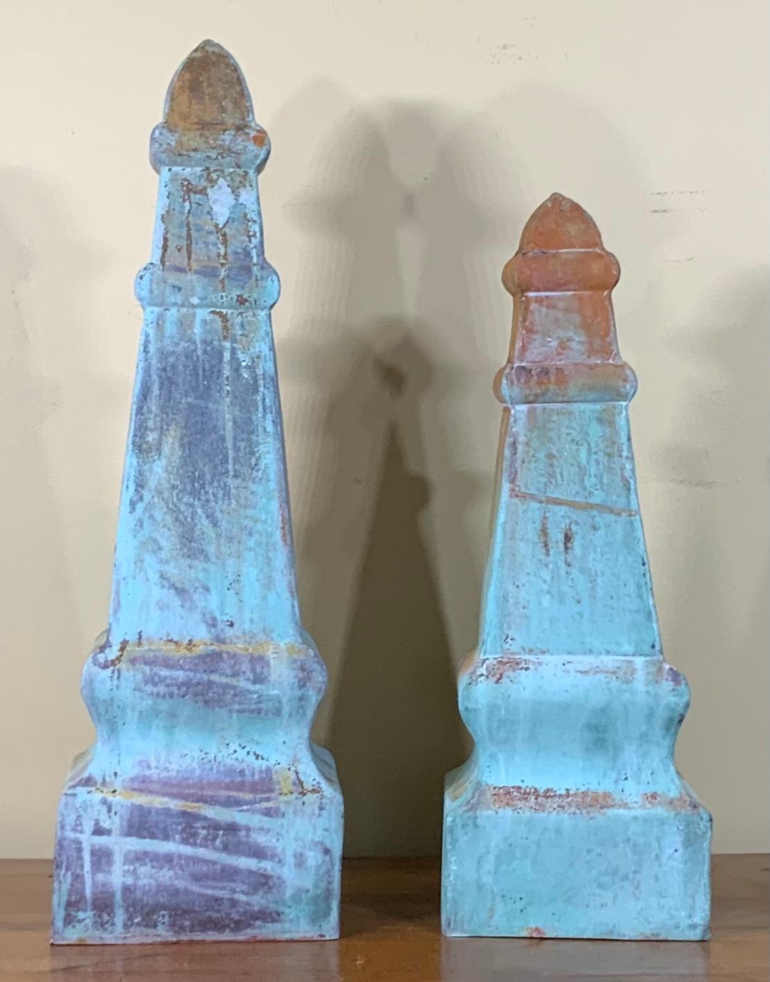Copper Pair of Vintage Garden Obelisks