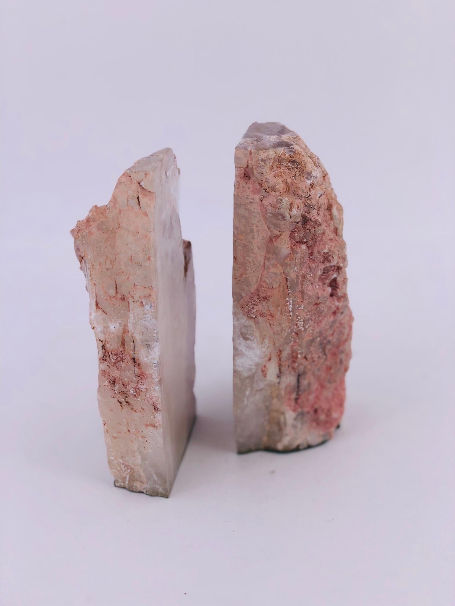 Mid-Century Modern Pair of Vintage Geode Bookends in Rare Rose Quartz
