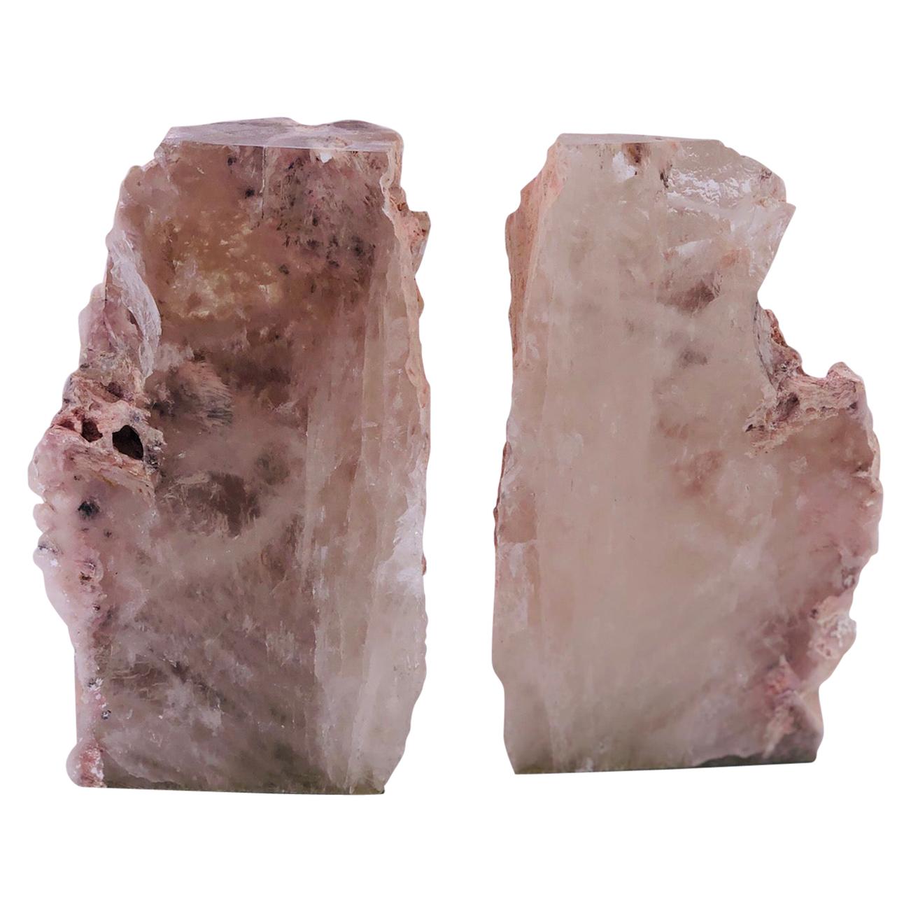 Pair of Vintage Geode Bookends in Rare Rose Quartz