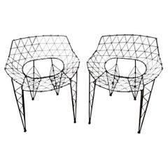 Pair of Vintage Geometric Crisscross Wire Frame Design Zuo Modern Speed Chair