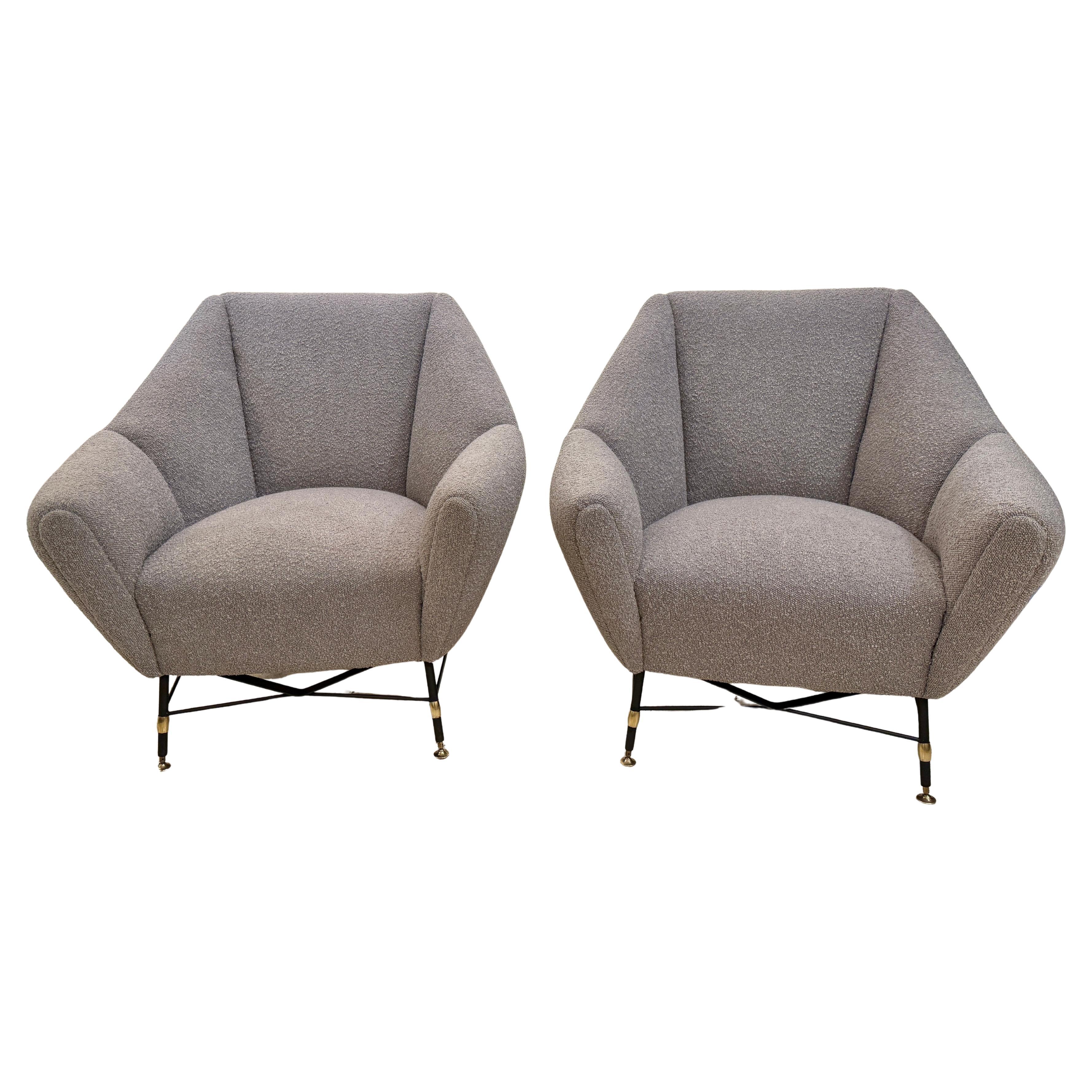 Paire de chaises longues géométriques vintage, attribuées à Augusto Bozzi, années 1940