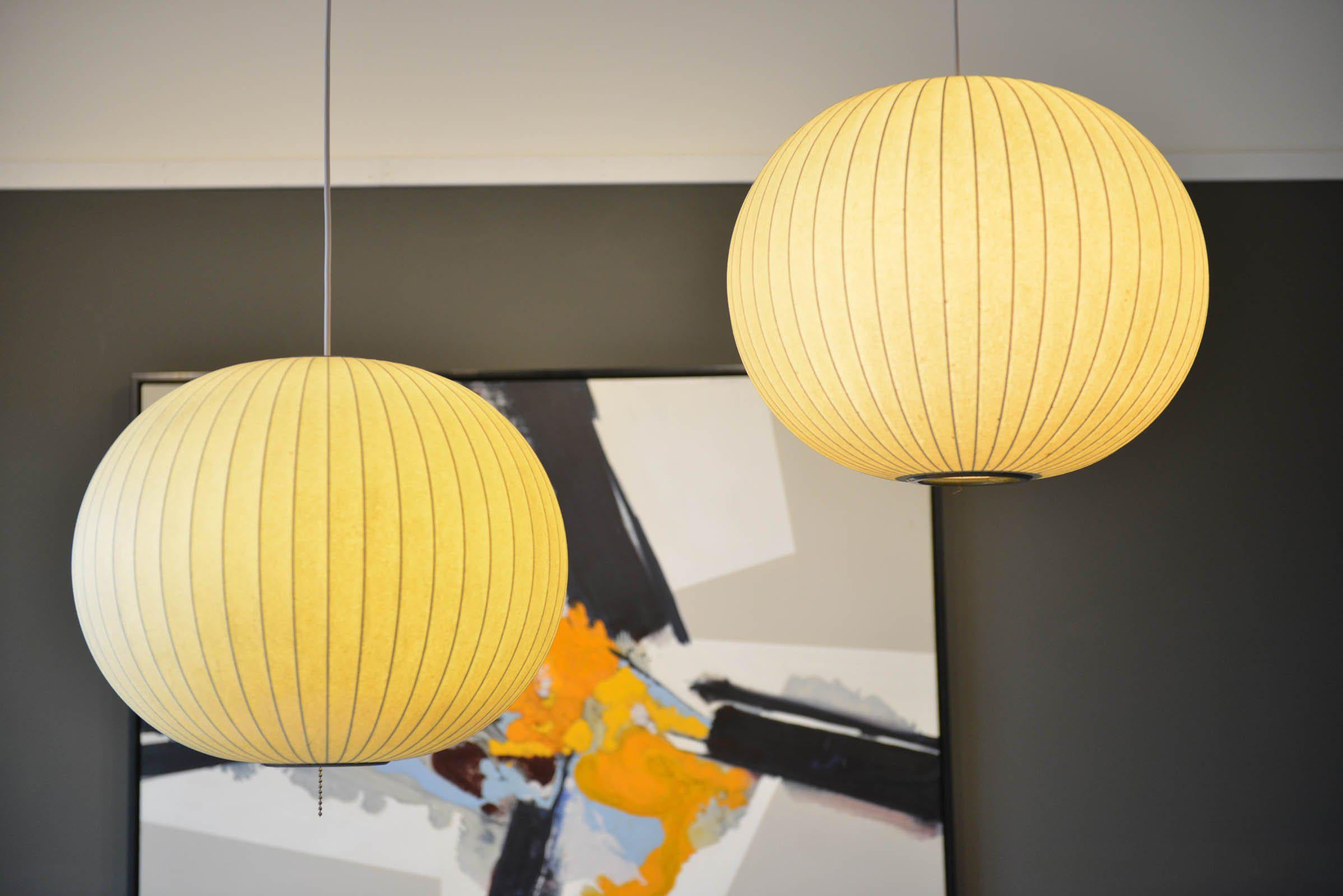 Mid-20th Century Pair of Vintage George Nelson Round Bubble Pendant Lights, circa 1965