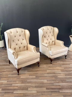 Pair of Vintage Georgian Chesterfield Style Leather Wing Back Lounge Chairs