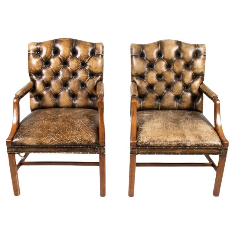 Ethan Allen Brown Tufted Leather Rolled Arm Wingback Recliner Arm Chair For Sale at 1stDibs