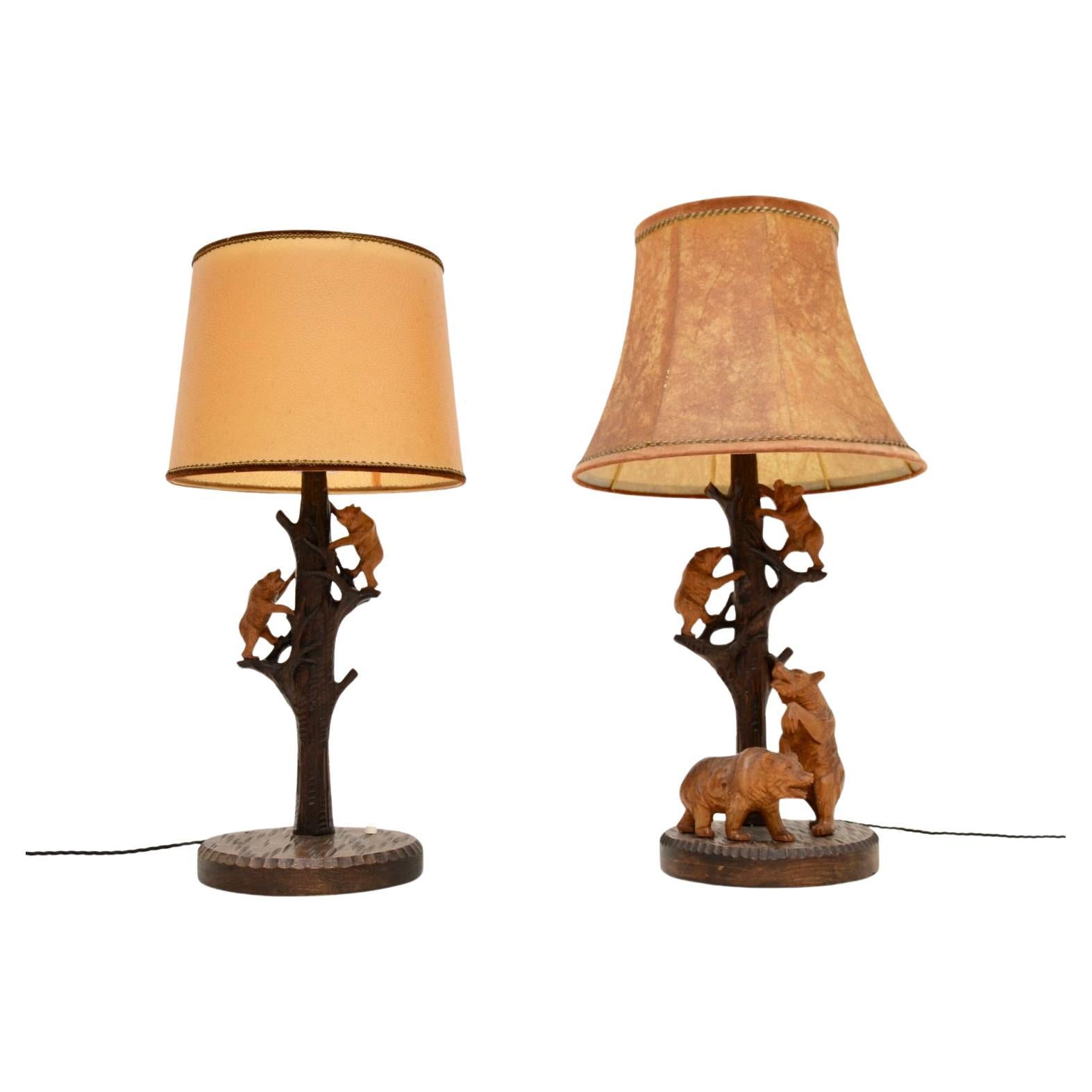 Pair of Vintage German Black Forest Table Lamps For Sale