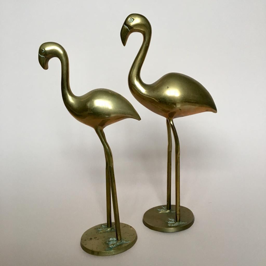 Late 20th Century Pair of Vintage German Brass Flamingo, 1970s For Sale