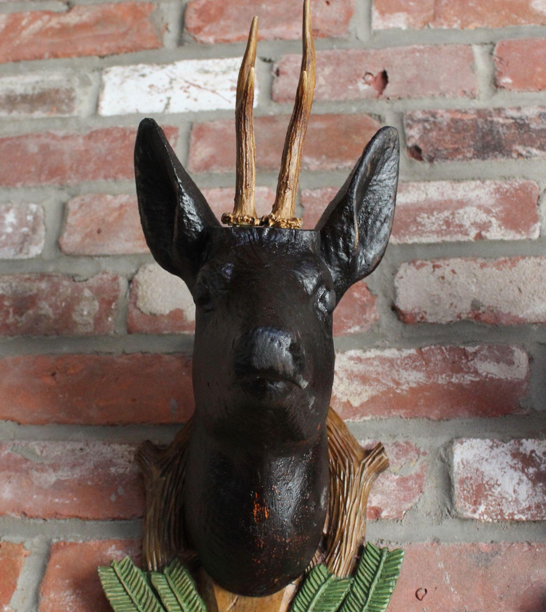 Pair of Vintage German Carved Black Forest Mounted Deer Wall Sculptures For Sale 3