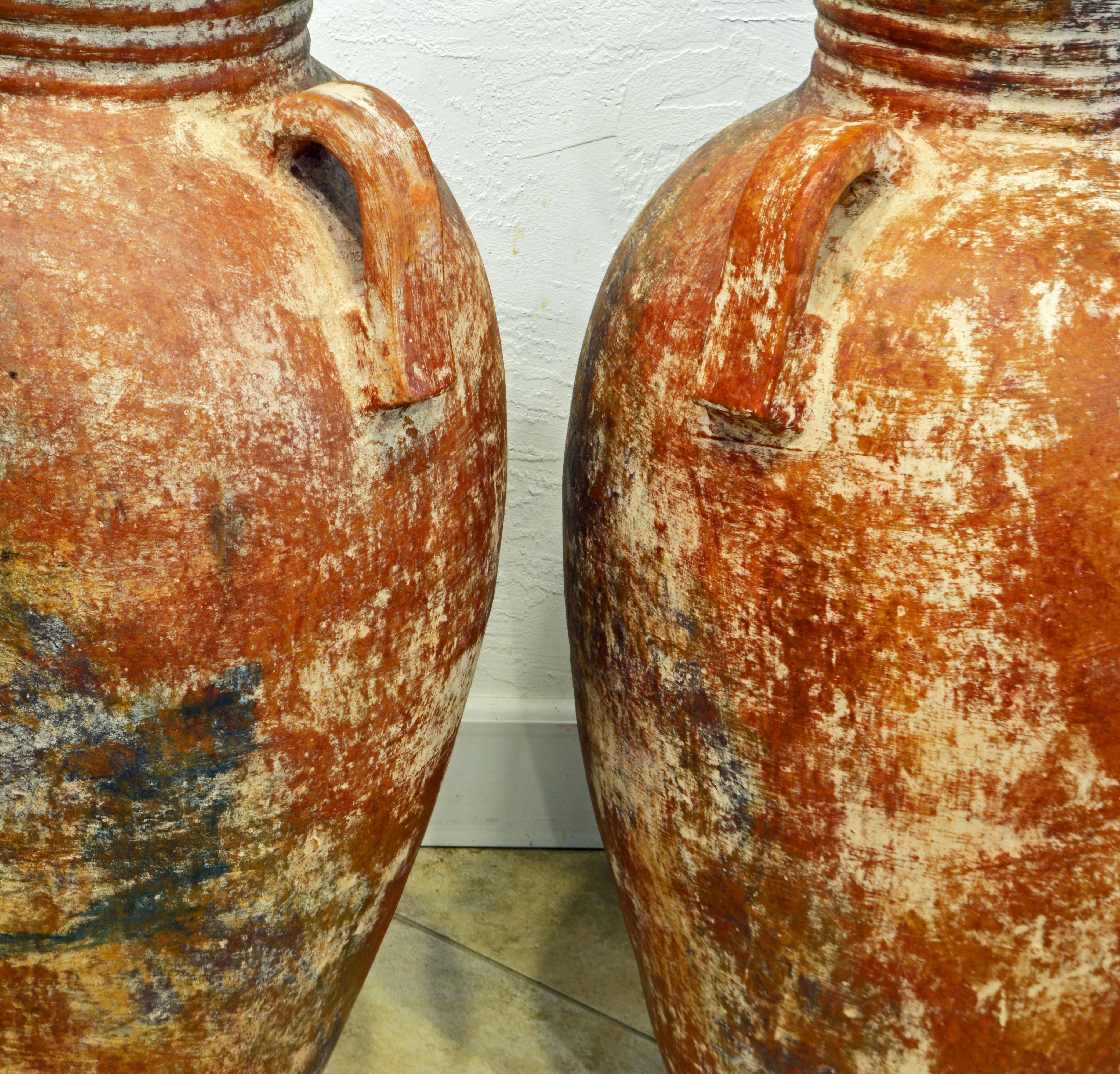 Pair of Vintage Giant Mediterranean Terracotta Olive Jars with Handles 4