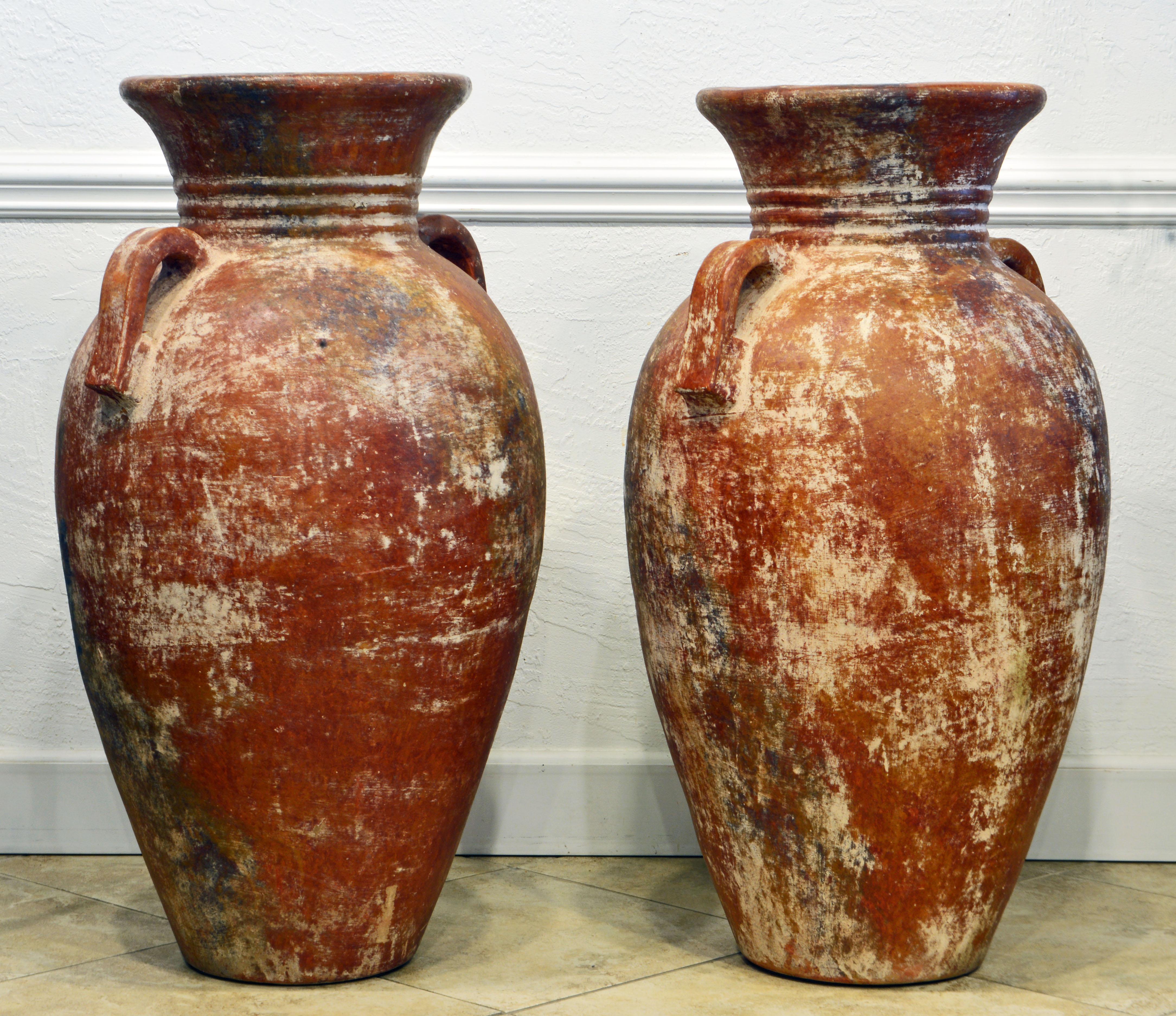 Greco Roman Pair of Vintage Giant Mediterranean Terracotta Olive Jars with Handles