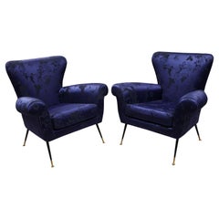 Pair of Vintage Gigi Radice Italian Armchairs in Ultramarine Upholstery