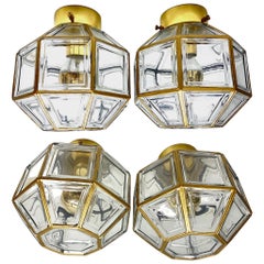 Pair of Vintage Gilded and Clear Glass Flush Mount Lights by Limburg, circa 1965
