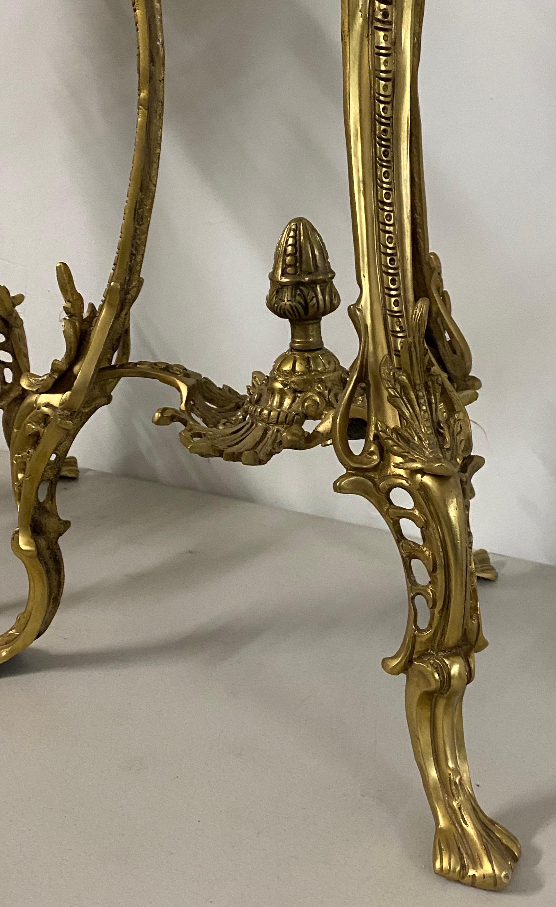American Pair of Vintage Gilded Bronze Stands with Inlay, circa 1940 For Sale